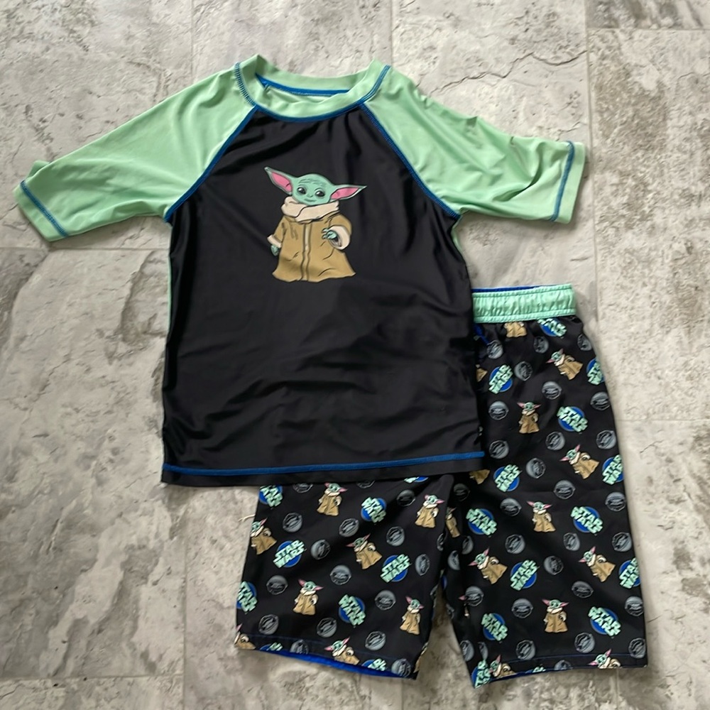 Star Wars Grogu Rash Guard and Trunks Swim Set, Size 10/12